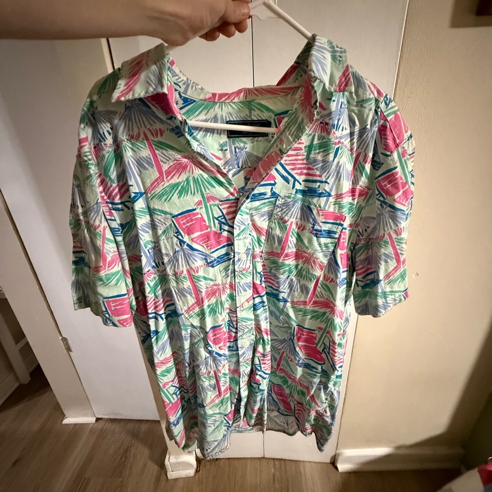 Vineyard Vines Pink and Green Tropical Shirt